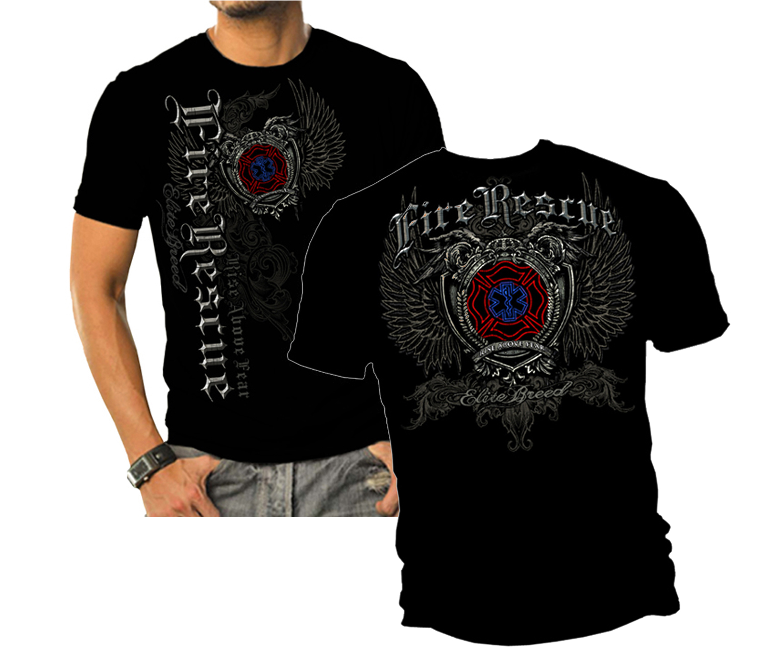 Erazor Bits Elite Breed Firefighter Fire Rescue T-shirt by Erazor Bits, Black Erazor Bits Elite Breed Firefighter Fire Rescue T-shirt by Erazor Bits, Black