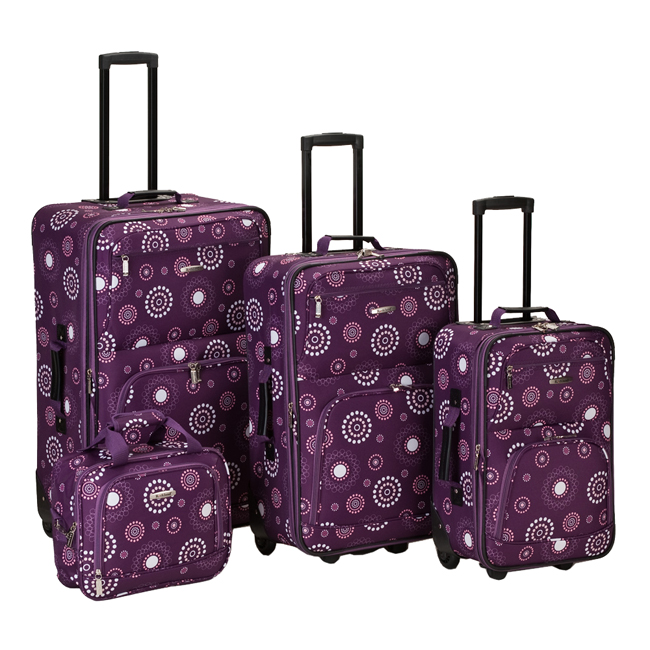 Buy designer luggage - Artist Designer Upright Rolling 4-Piece Luggage Set - Purple