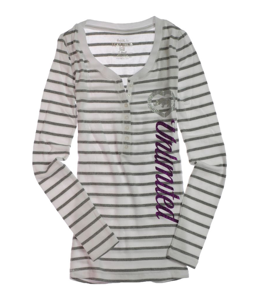 Ecko Unltd. Ecko Unltd. Womens L/s Stripe Henley Shirt Ecko Unltd. Ecko Unltd. Womens L/s Stripe Henley Shirt