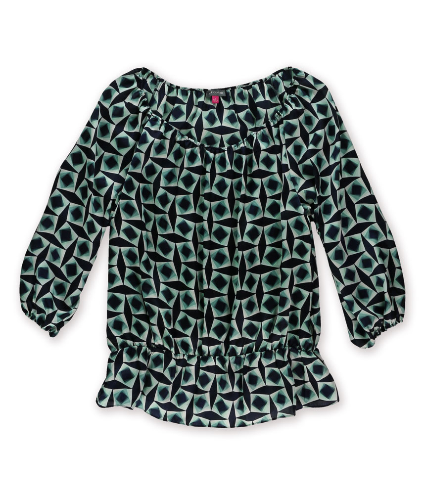 Vince Camuto Vince Camuto Womens Squares Peplum Peasant Blouse Vince Camuto Vince Camuto Womens Squares Peplum Peasant Blouse