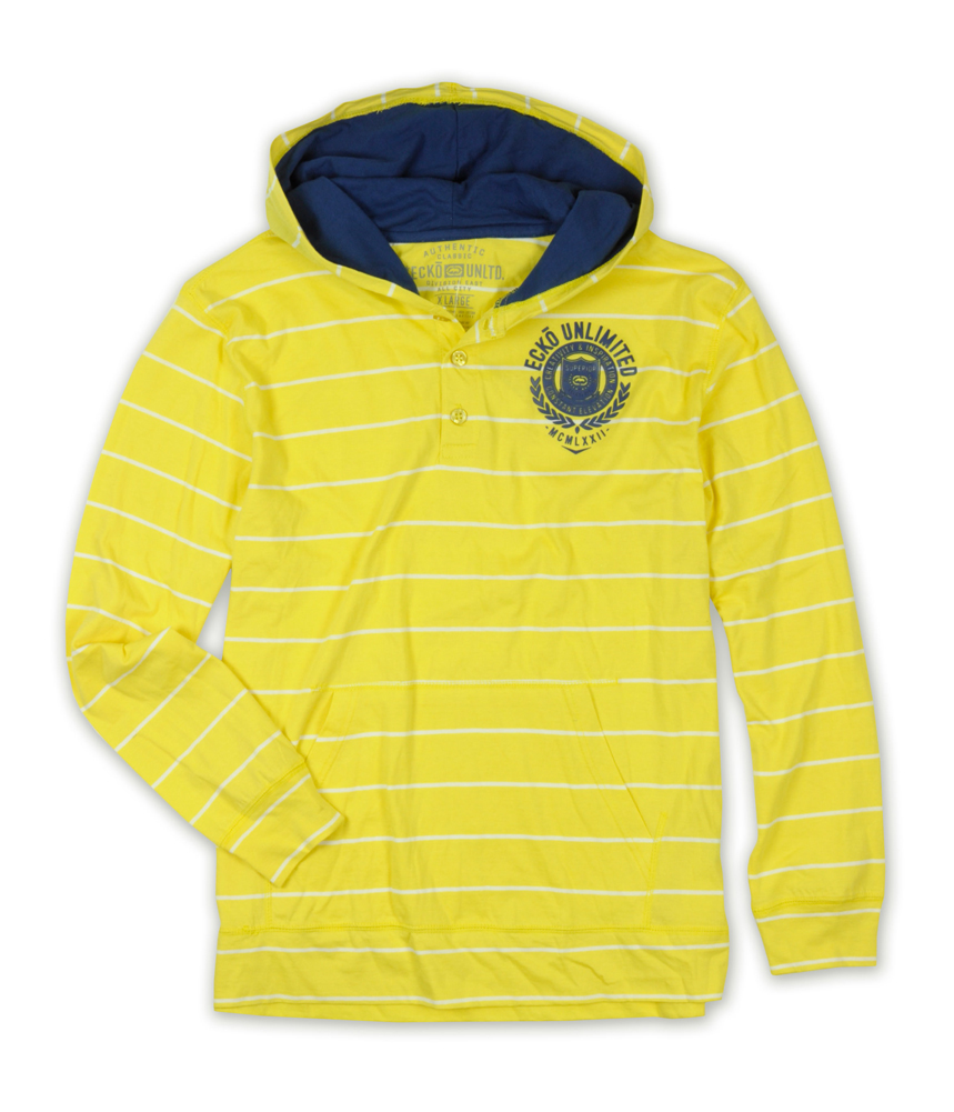 Ecko Unltd. Mens Embossed Striped Hooded Henley Shirt Ecko Unltd. Mens Embossed Striped Hooded Henley Shirt