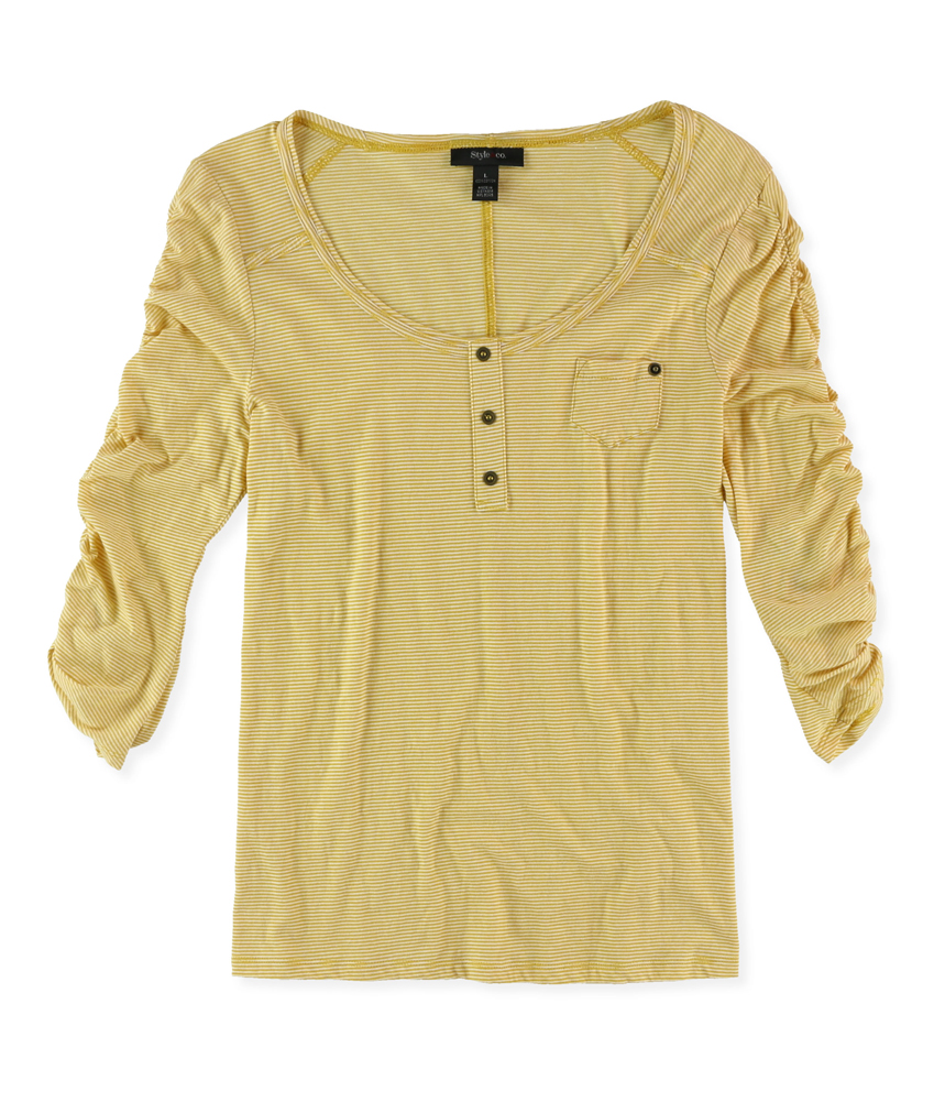 Style&co. Womens Stripe Faux Henley Shirt honeyglaze L