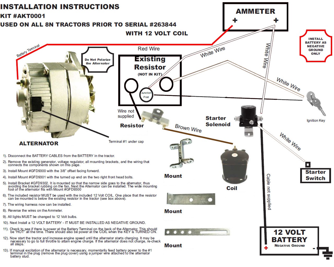 Rareelectrical NEW ALTERNATOR CONVERSION KIT FITS 1939-1951 FORD 8N