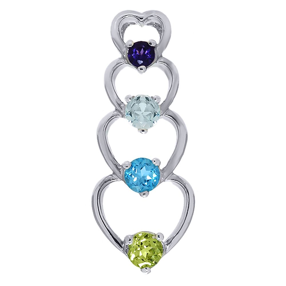 Gem Stone King 1.10 Ct Round Multi Gemstone 4 Heart Shape Pendant 18 Gem Stone King 1.10 Ct Round Multi Gemstone 4 Heart Shape Pendant 18