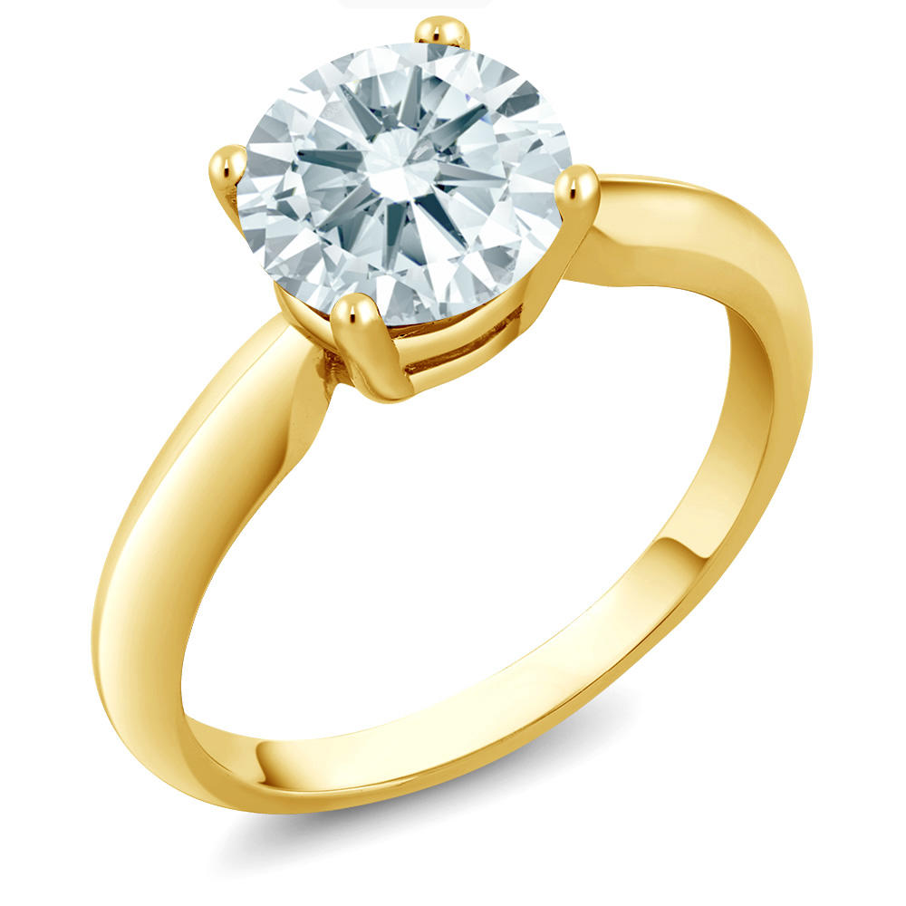 Gem Stone King 2.04 Ct White 14K Yellow Gold Ring Made With Swarovski Zirconia