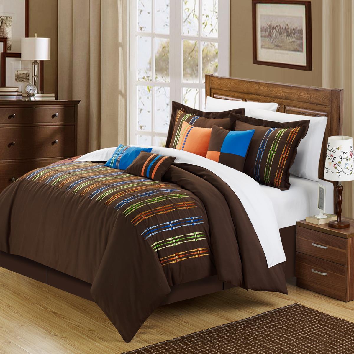 Chic Home Swimmy Brown 12 piece Embroidered Comforter Bed In A Bag Set With Sheet Set Chic Home Swimmy Brown 12 piece Embroidered Comforter Bed In A Bag Set With Sheet Set