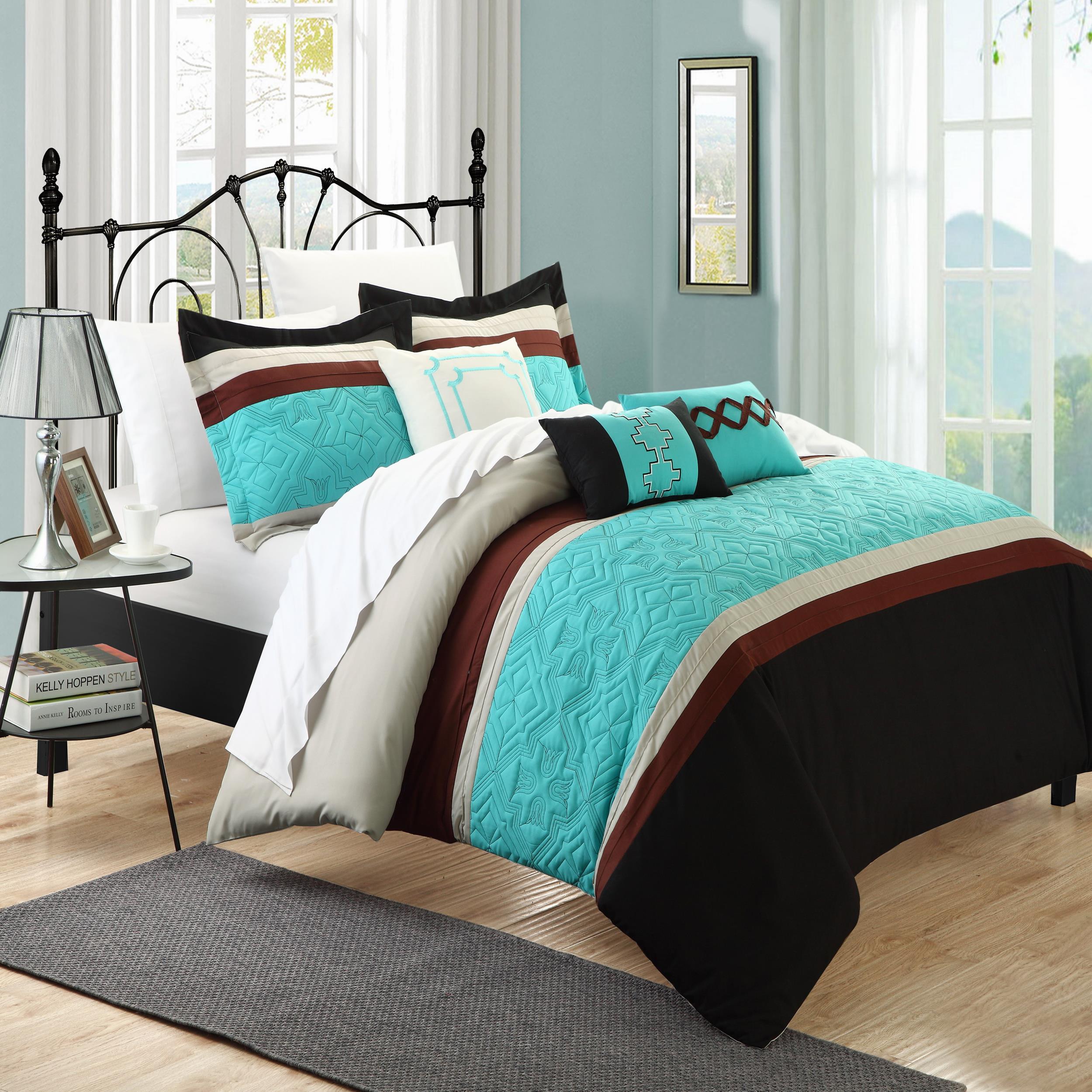 Chic Home Corrine Aqua 6 Piece Embroidered Comforter Bed In A Bag Set Chic Home Corrine Aqua 6 Piece Embroidered Comforter Bed In A Bag Set