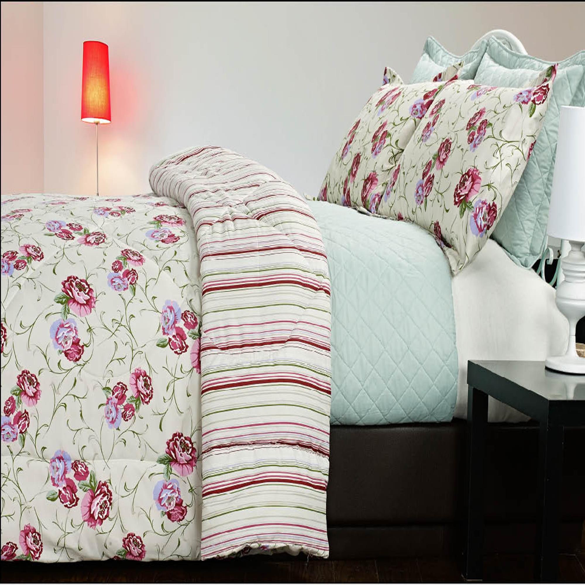 J.P Stevens Home J.P.Stevens Home Reversible 6 Piece Full/Queen And King Comforter & Quilt Set Green Rose J.P Stevens Home J.P.Stevens Home Reversible 6 Piece Full/Queen And King Comforter & Quilt Set Green Rose