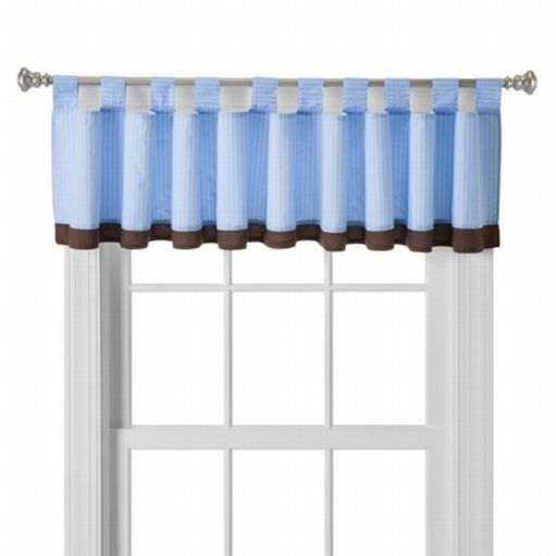 Circo Blue Leno Stripe with Brown Border Window Valance Tab Top Curtain Topper at Sears.com