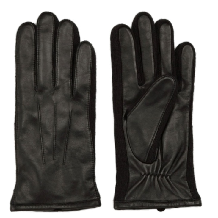Fownes Fownes Womens Black Leather Gloves with Stretch Knit Sides Fownes Fownes Womens Black Leather Gloves with Stretch Knit Sides
