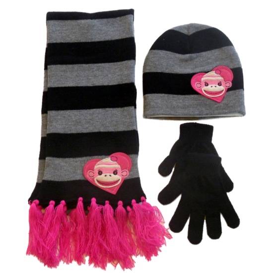 Joe Boxer Womens Monkey Scarf Beanie Gloves Set Black Stripes Hat Stocking Cap at Sears.com