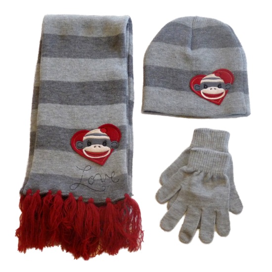 Joe Boxer Womens Monkey Scarf Beanie Gloves Set Gray Stripes Hat Stocking Cap at Sears.com