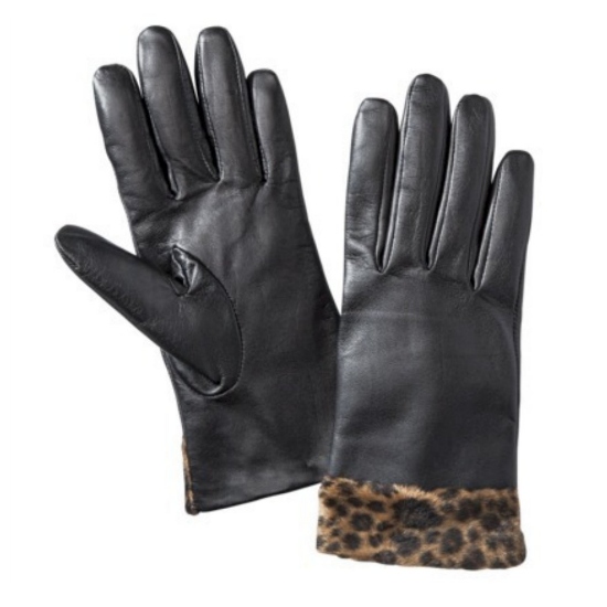 Merona Merona Womens Black Leather Gloves with Brown Leopard Print Bottoms Merona Merona Womens Black Leather Gloves with Brown Leopard Print Bottoms