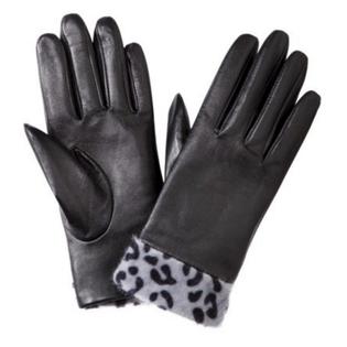 Merona Womens Black Leather Gloves with Gray Leopard Print Cuff Merona Womens Black Leather Gloves with Gray Leopard Print Cuff