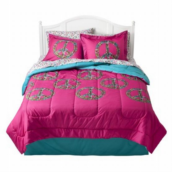 Xhilaration Full Bed in Bag Hot Pink Peace Signs Comforter Sheets Shams Set at Sears.com