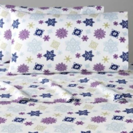 Cannon Flannel Sheet Set Purple & Blue Snowflake Queen Bed Size Sheets