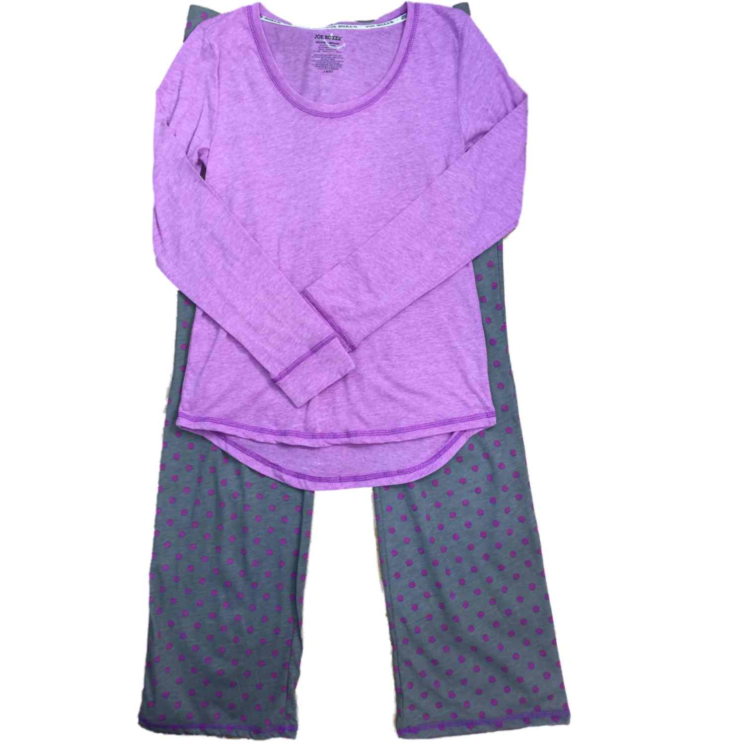 Joe Boxer Womens Purple & Gray Polka Dot Pajamas Knit T-Shirt Sleep Set