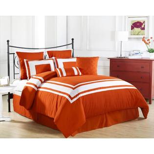 CozyBeddings Lux Dcor Tangerine 8 Piece Comforter Set, Orange, White Stripe - QUEEN size Bed Cover CozyBeddings Lux Dcor Tangerine 8 Piece Comforter Set, Orange, White Stripe - QUEEN size Bed Cover