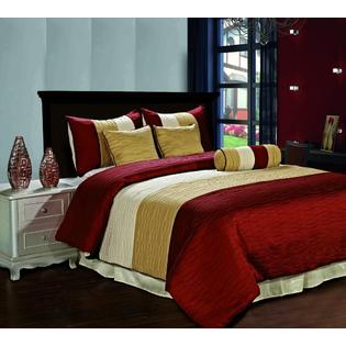 CozyBeddings Amber 7pc Jacquard Comforter Set Burgundy, Gold, Champagne Metallic Colors Fused Pleating Stripes Bed Cover KING Size ... CozyBeddings Amber 7pc Jacquard Comforter Set Burgundy, Gold, Champagne Metallic Colors Fused Pleating Stripes Bed Cover KING Size ...