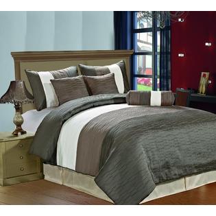 CozyBeddings Amber 7pc Jacquard Comforter Set Charcoal Grey, Coffee, Grey, Cream Metallic Colors Fused Pleating Stripes Bed Cover ... CozyBeddings Amber 7pc Jacquard Comforter Set Charcoal Grey, Coffee, Grey, Cream Metallic Colors Fused Pleating Stripes Bed Cover ...
