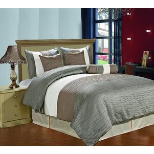 CozyBeddings Amber 7 piece Jacquard Comforter Set Silver Sage, Taupe, Cream, Metallic Colors Fused Pleated Stripes Bed Cover ... CozyBeddings Amber 7 piece Jacquard Comforter Set Silver Sage, Taupe, Cream, Metallic Colors Fused Pleated Stripes Bed Cover ...