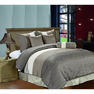 CozyBeddings Amber 7pc Jacquard Comforter Set Silver, Tan, Cream, Metallic Colors Fused Pleated Stripes Bed Cover QUEEN Size CozyBeddings Amber 7pc Jacquard Comforter Set Silver, Tan, Cream, Metallic Colors Fused Pleated Stripes Bed Cover QUEEN Size