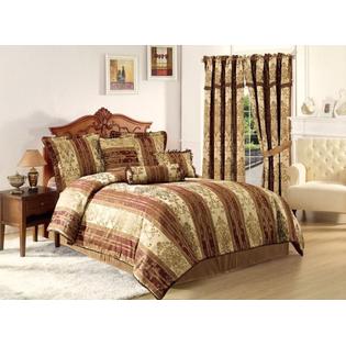 CozyBeddings Vintage Stripe 7-Piece Comforter Set Gold, Burgundy, Floral design Jacquard Bed Cover CAL-KING Size Bedding CozyBeddings Vintage Stripe 7-Piece Comforter Set Gold, Burgundy, Floral design Jacquard Bed Cover CAL-KING Size Bedding