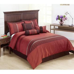 CozyBeddings Indiologie 7pc Comforter Set Red, Burgundy Stripe Bed-in-a-bag CAL-KING Size Bedding CozyBeddings Indiologie 7pc Comforter Set Red, Burgundy Stripe Bed-in-a-bag CAL-KING Size Bedding
