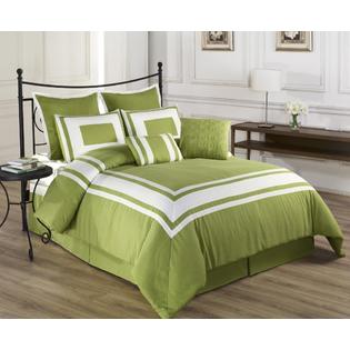 CozyBeddings Lux Decor Pistachio Green 8 Piece Comforter Set, White Stripe Bedding - CAL-KING size Bed Cover CozyBeddings Lux Decor Pistachio Green 8 Piece Comforter Set, White Stripe Bedding - CAL-KING size Bed Cover