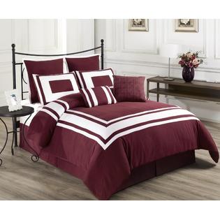 CozyBeddings Lux Dcor Burgundy 8 Piece Comforter Set, White Stripe Bedding - CAL-KING size Bed Cover CozyBeddings Lux Dcor Burgundy 8 Piece Comforter Set, White Stripe Bedding - CAL-KING size Bed Cover