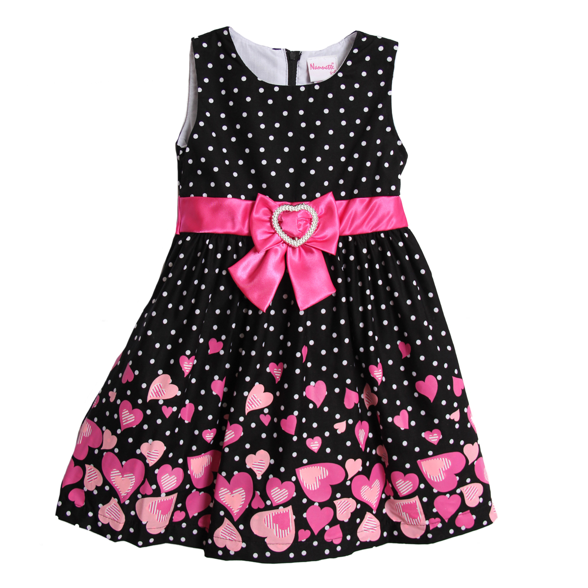 Nannette Toddler Girls Hot Pink Black Polka Dot Heart Spring Summer Church Dress at Sears.com