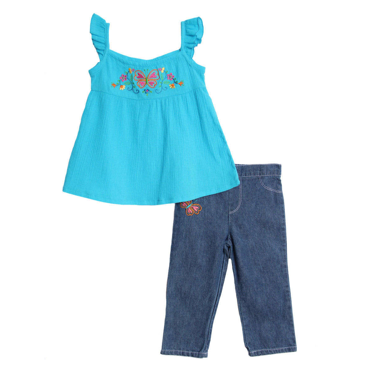 Baby Togs Toddler Girls 2 Piece Blue Summer Top Denim Jeans Capri Pants Set at Sears.com