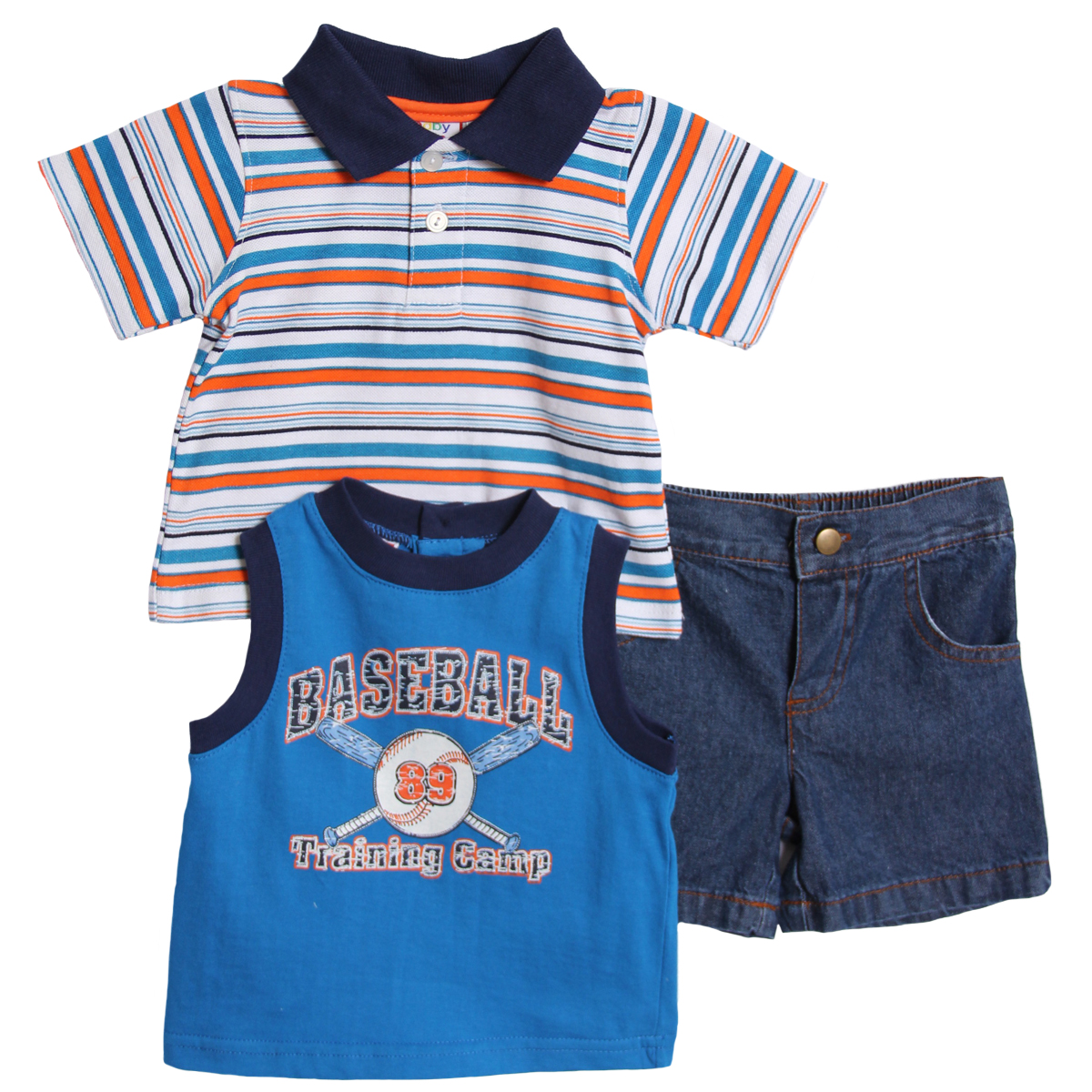 Baby Togs Newborn Boys 3 Piece Blue Baseball Tank Top Striped Polo Denim Shorts at Sears.com