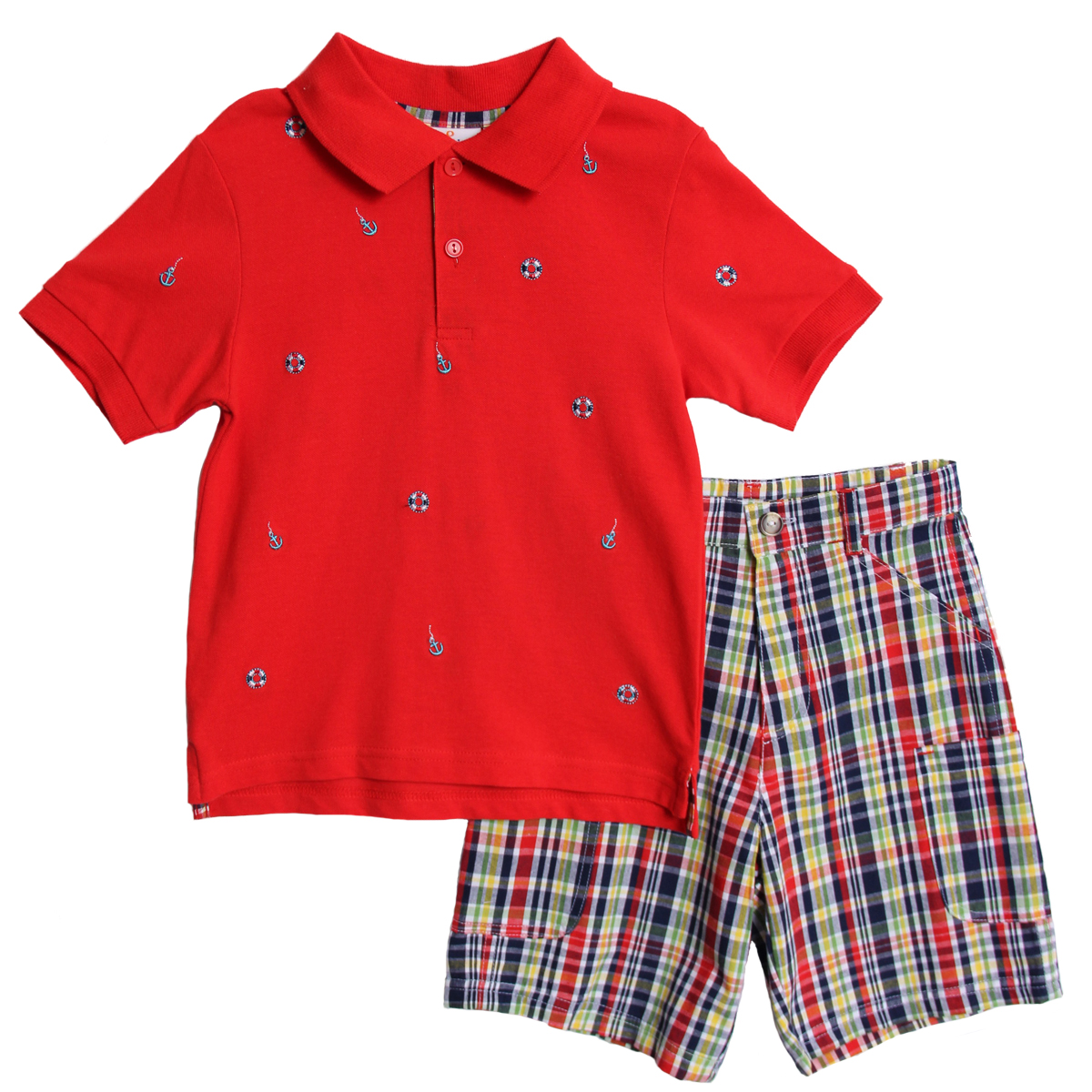B. T. Kids Boys (4-7) 2pc red polo/colorful plaid shorts set - set sail at Sears.com