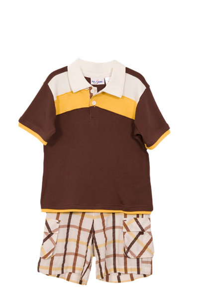 B. T. Kids Boys (4-7) 2pc brown striped polo top/plaid cargo shorts set at Sears.com