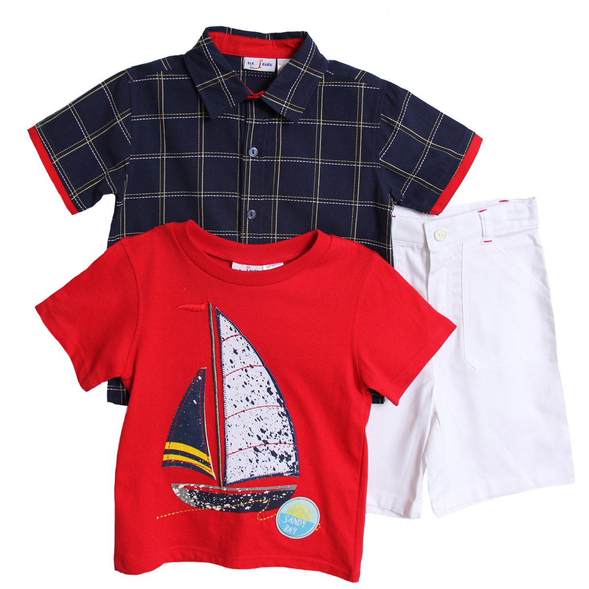 B. T. Kids Boys (4-7) 3 pc navy plaid shirt, red tshirt and white shorts set at Sears.com