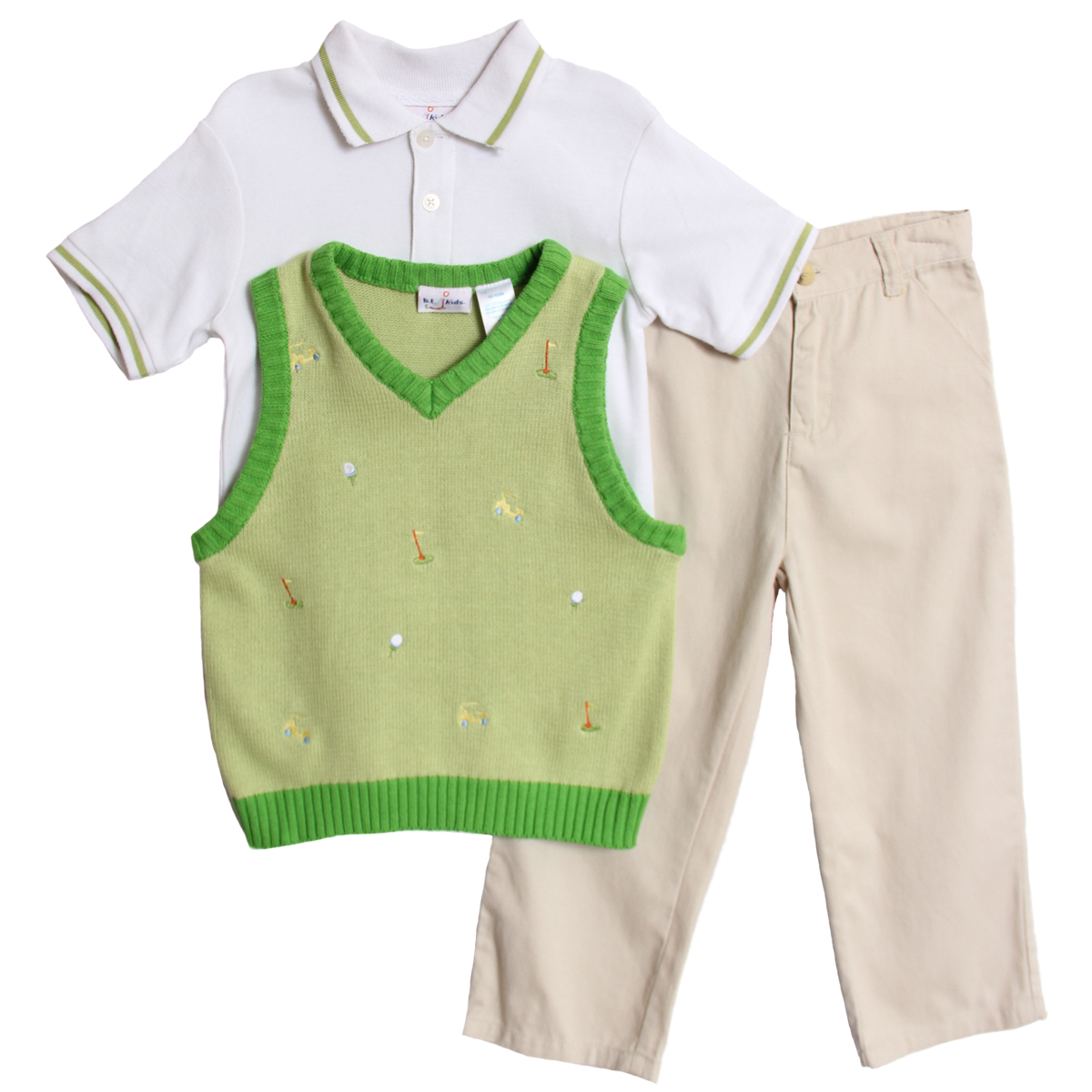 B. T. Kids Toddler Boys (2t-4t) 3 pc green golf sweater vest and tan pants set at Sears.com