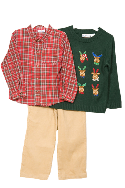 Baby Togs Boys (4-6x) 3pc Christmas green reindeer sweater & khaki pants set at Sears.com