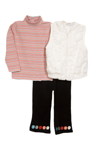 B. T. Kids Toddler Girls 3 Piece White Faux Fur Vest Turtleneck Corduroy Pants Set at Sears.com