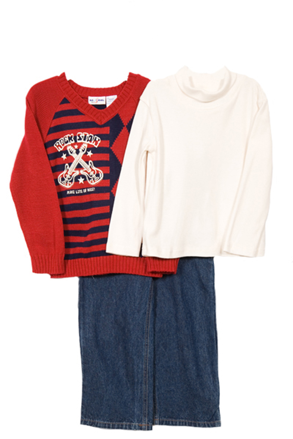 Baby Togs Toddler Boys (2t-4t) 3pc red/navy v-neck sweater w/ jeans - rock star at Sears.com