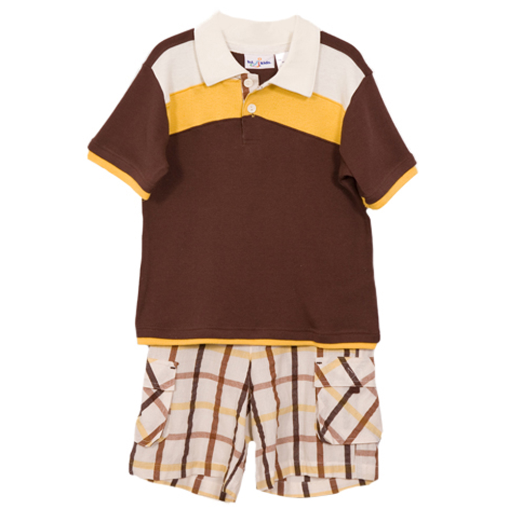 B. T. Kids Boys (4-7) 2pc brown striped polo top/plaid cargo shorts set at Sears.com