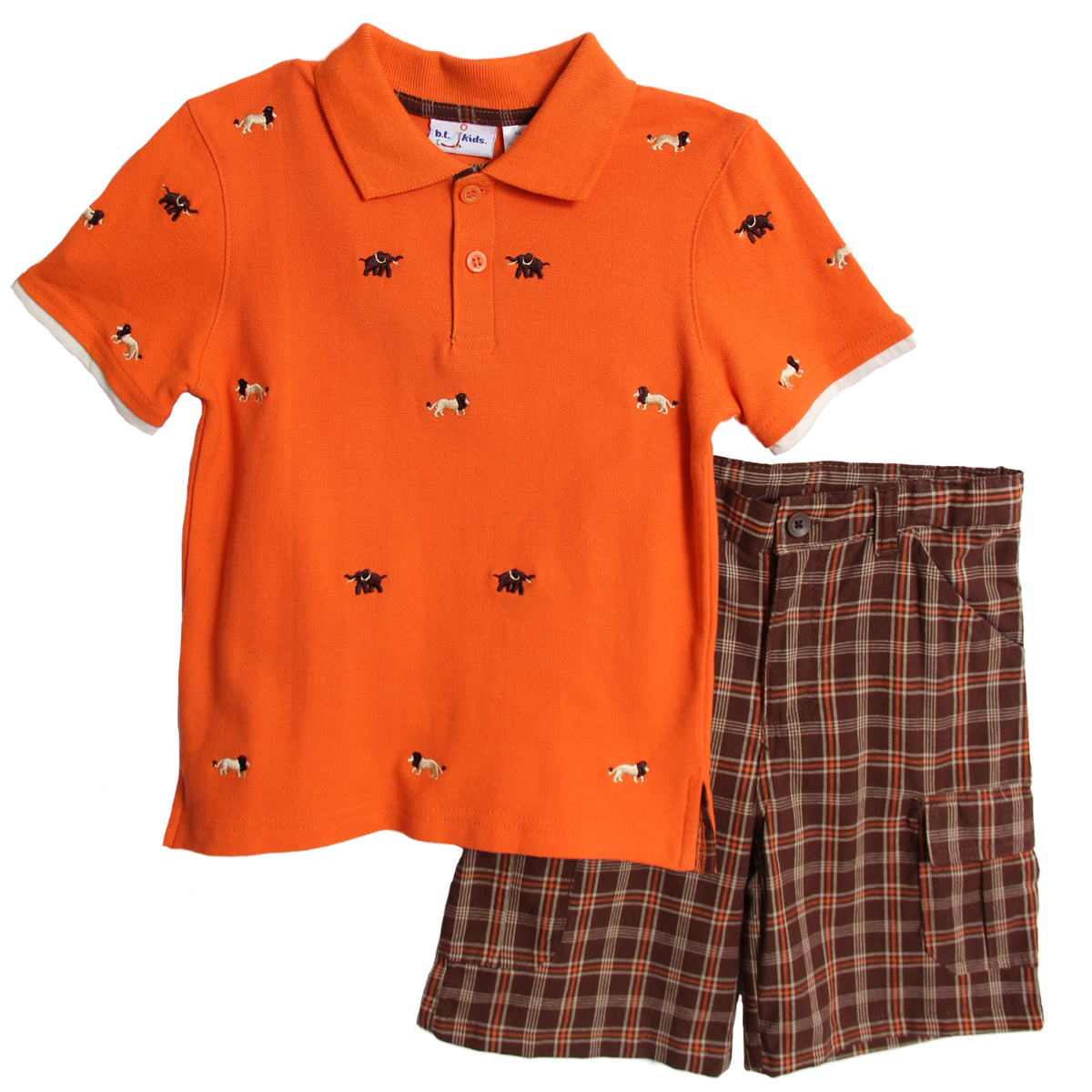 B.T. Kids Toddler Boys 2 Piece Orange Polo Shirt Brown Plaid Cargo Shorts Set at Sears.com