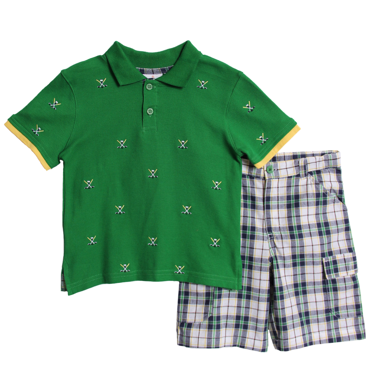 B. T. Kids Boys (4-7) 2 pc green golf polo shirt and plaid cargo shorts set at Sears.com