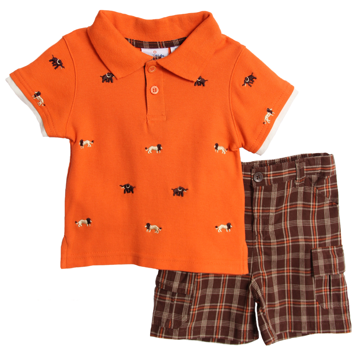 B.T. Kids Infant Baby Boys 2 Piece Orange Elephant Lion Polo Shirt Plaid Shorts B.T. Kids Infant Baby Boys 2 Piece Orange Elephant Lion Polo Shirt Plaid Shorts