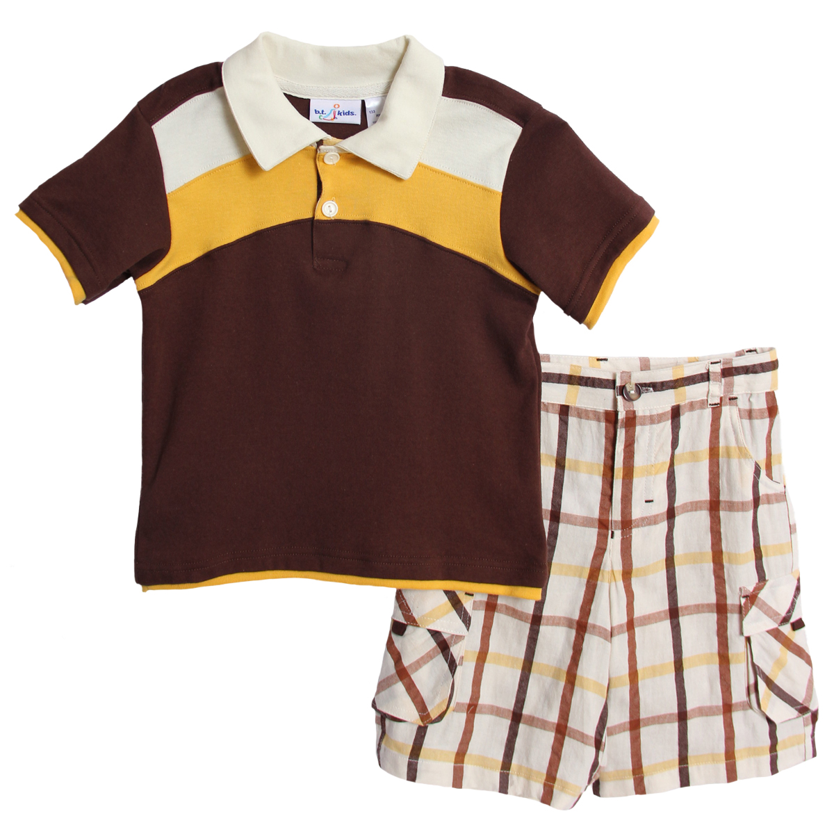 B. T. Kids Toddler Boys (2t-4t) 2pc brown striped polo top/plaid cargo shorts set at Sears.com
