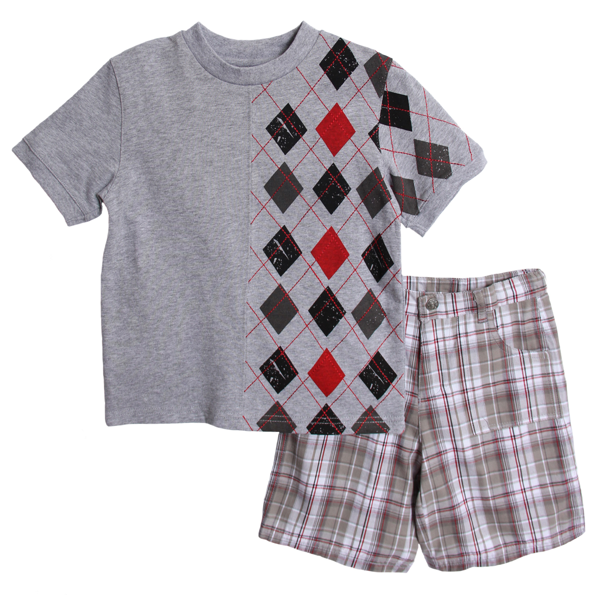 B. T. Kids Toddler Boys (2t-4t) 2pc gray argyle print t-shirt & plaid shorts set at Sears.com