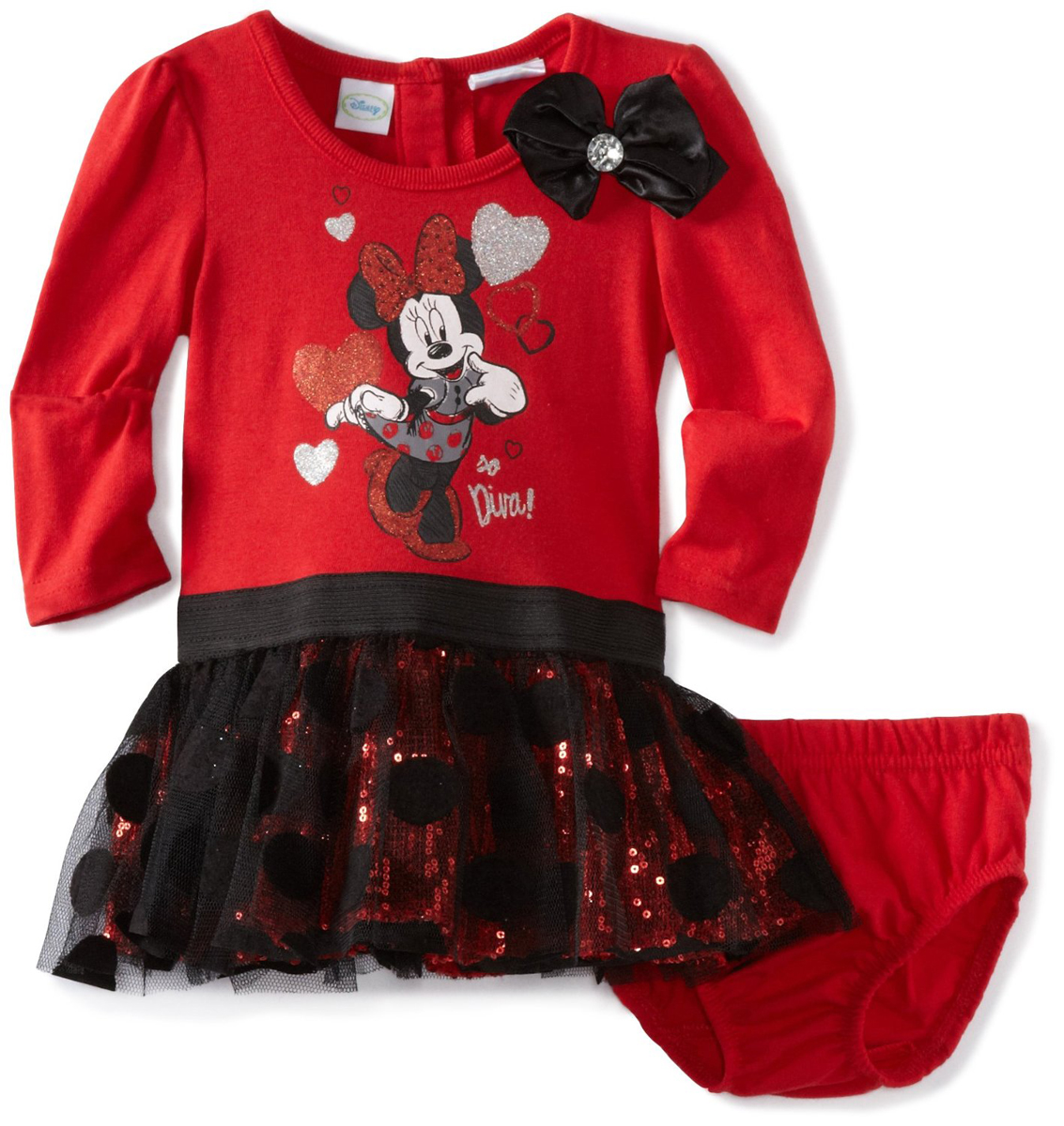 Disney Infant Baby Girls 2 Piece Red Minnie Mouse Sequin Polka Dot Dress Set at Sears.com