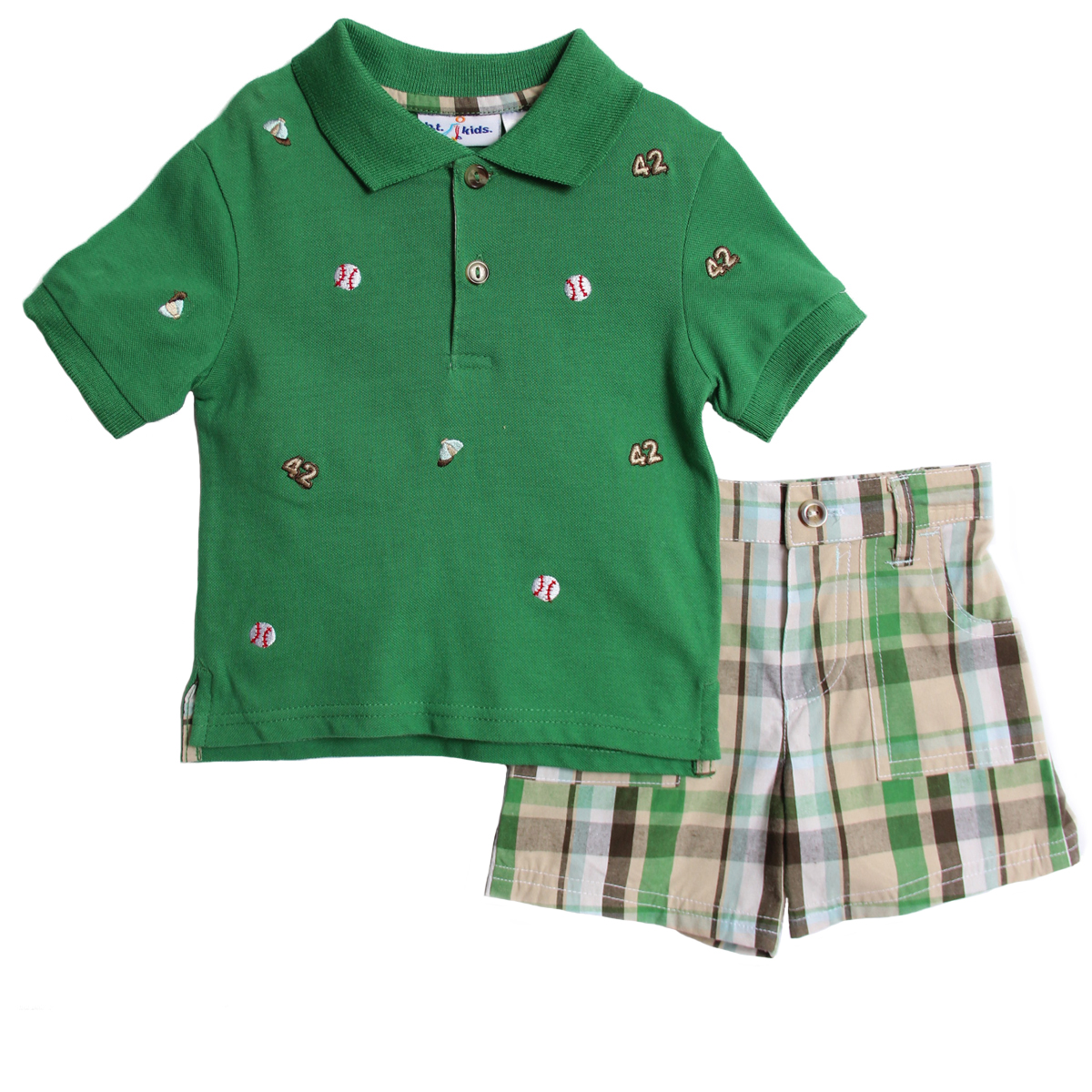 B.T. Kids Toddler Boys 2 Piece Green Polo Style Baseball Shirt Plaid Shorts Set at Sears.com