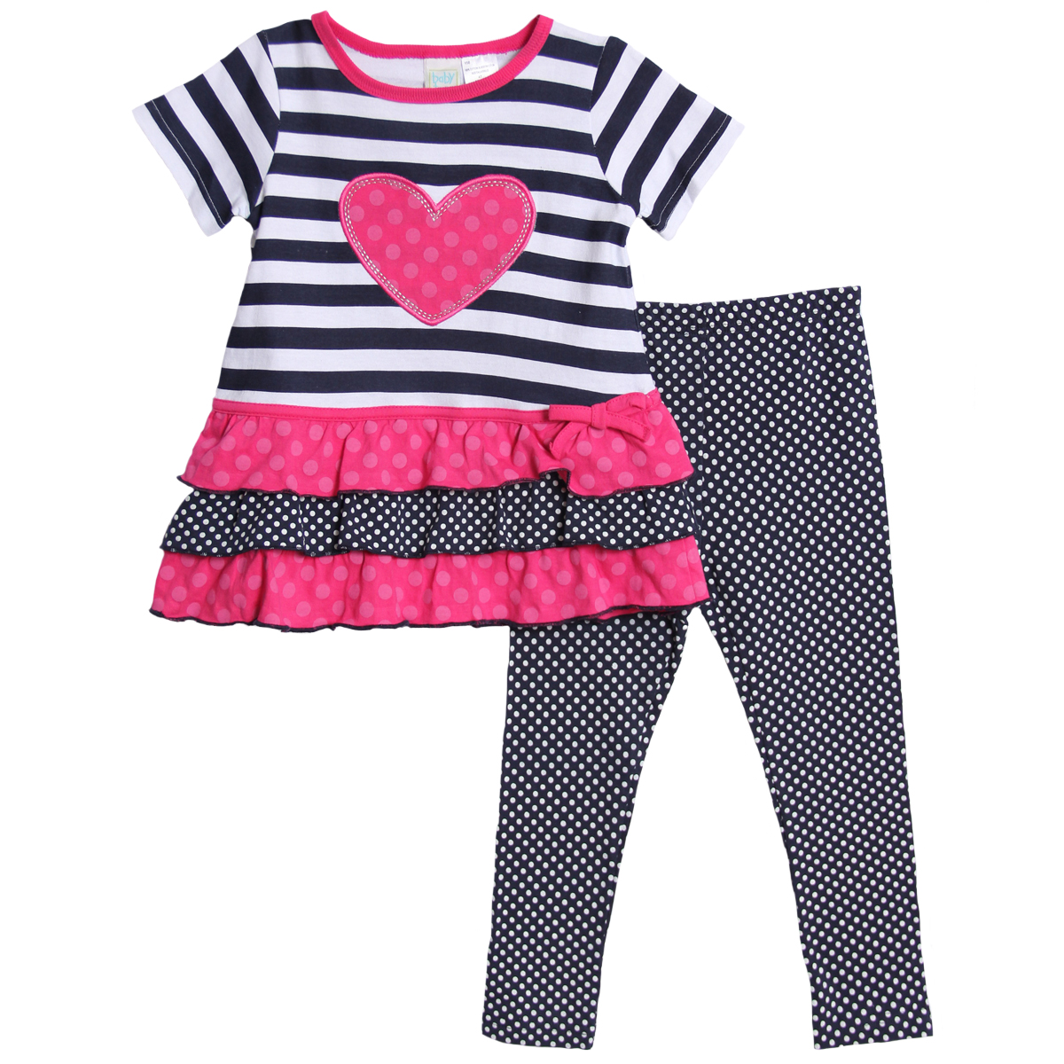 Baby Togs Toddler Girls 2 Piece Navy Pink Striped Shirt Polka Dot Leggings Set Baby Togs Toddler Girls 2 Piece Navy Pink Striped Shirt Polka Dot Leggings Set