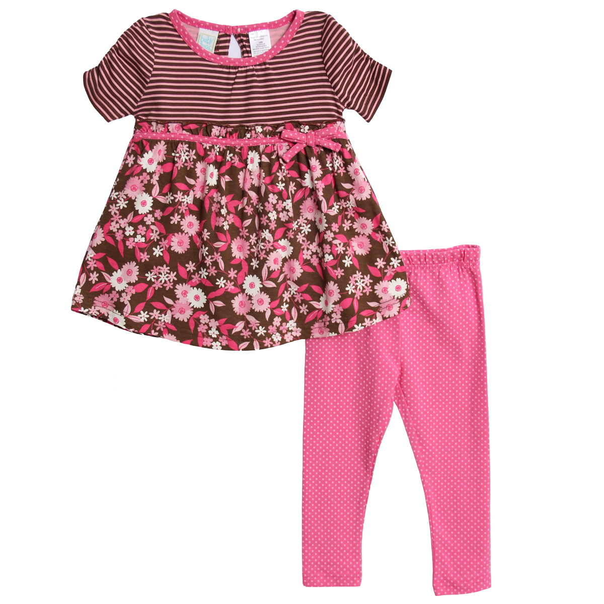 Baby Togs Infant Baby Girls 2 Piece Pink Floral Print Top Polka Dot Leggings Set Baby Togs Infant Baby Girls 2 Piece Pink Floral Print Top Polka Dot Leggings Set